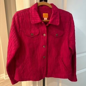 Ruby Rd Red Button Down Jacket Size 12, measurements, 22” length, 20” pit to pit